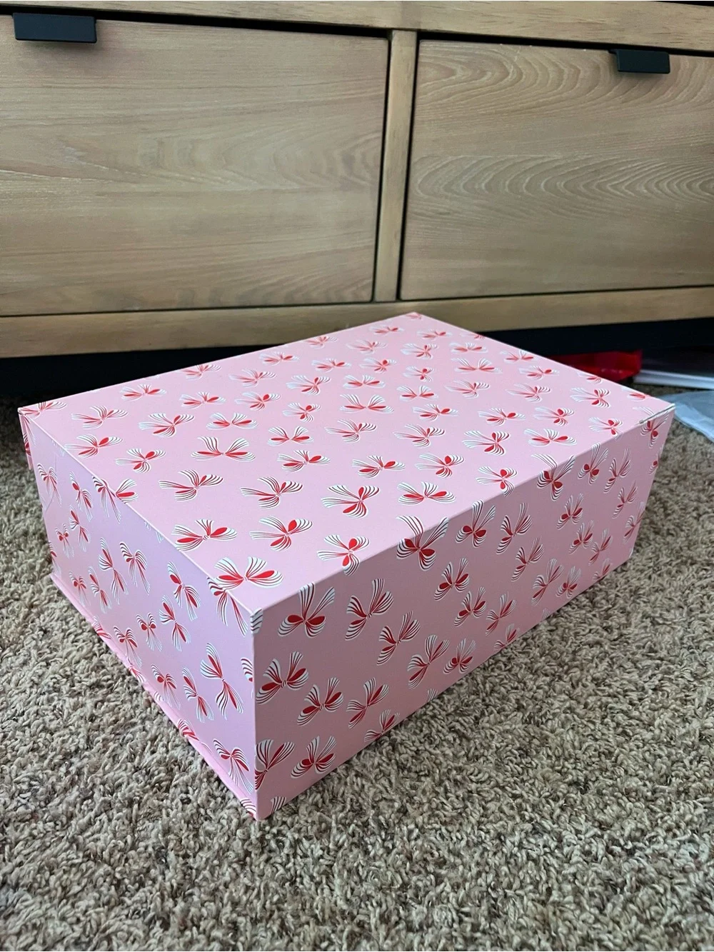 Pink Magnetic Gift Storage Box Red White Coquette Bows Extra Large
